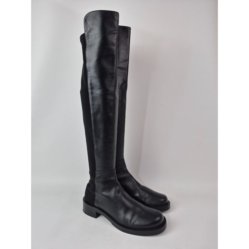 Stuart Weitzman Women's Black 50/50 5050 Bold Leather Over-the-Knee Boot Size 7